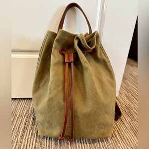 Madewell Olive, canvas small backpack with leather  straps, excellent condition